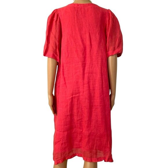 Sundance Women’s Size XL Pink/Orange Coral 100% Linen Midi Dress w/ Pockets - Picture 3 of 14